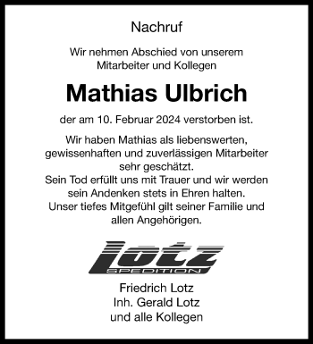 Anzeige von Mathias Ulbrich 