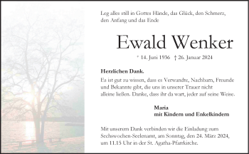 Anzeige von Ewald Wenker 