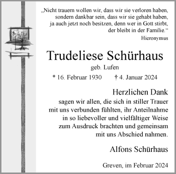 Anzeige von Trudeliese Schürhaus 