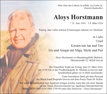 Anzeige von Aloys Horstmann 