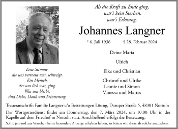 Anzeige von Johannes Langner 