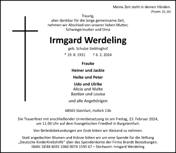 Anzeige von Irmgard Werdeling 