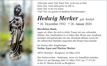 Anzeige von Hedwig Merker 