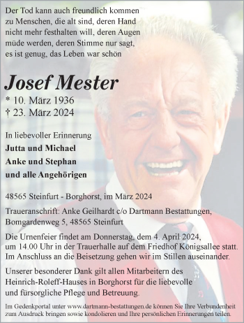Anzeige von Josef Mester 