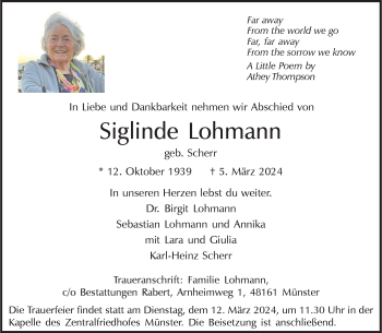 Anzeige von Siglinde Lohmann 