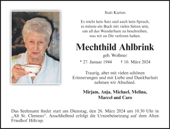 Anzeige von Mechthild Ahlbrink 