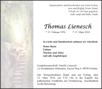 Anzeige von Thomas Lienesch 