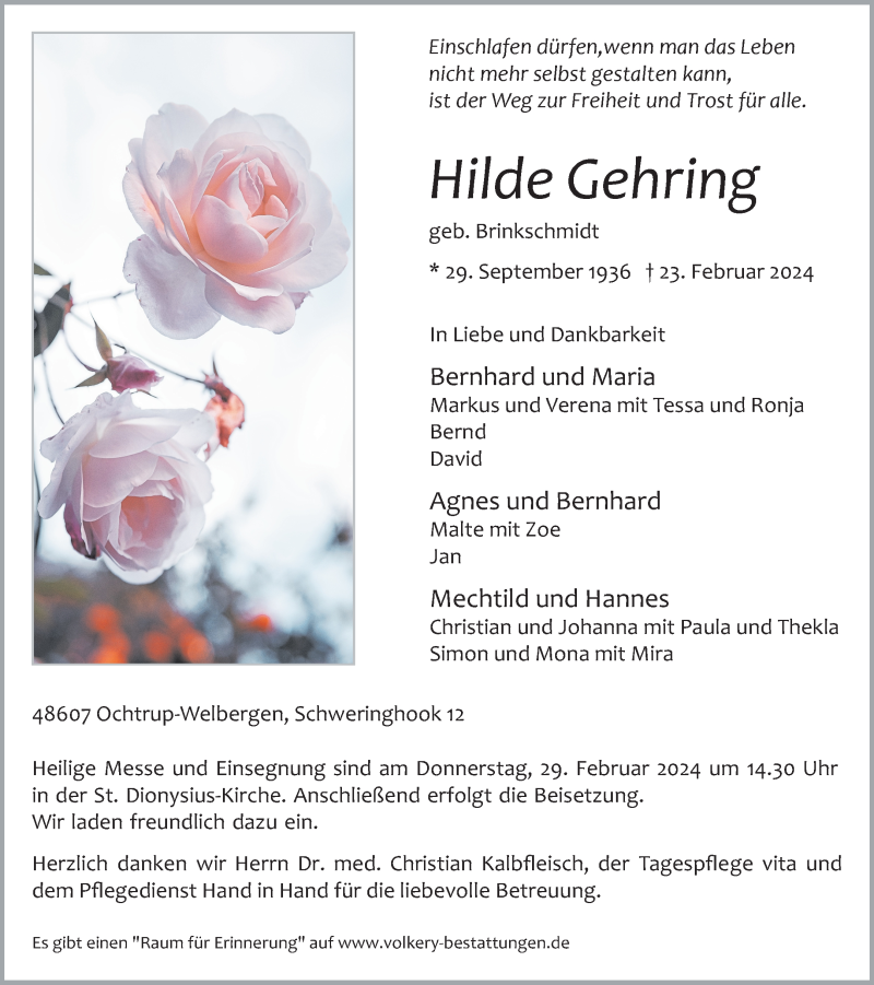  Traueranzeige für Hilde Gehring vom 28.02.2024 aus 