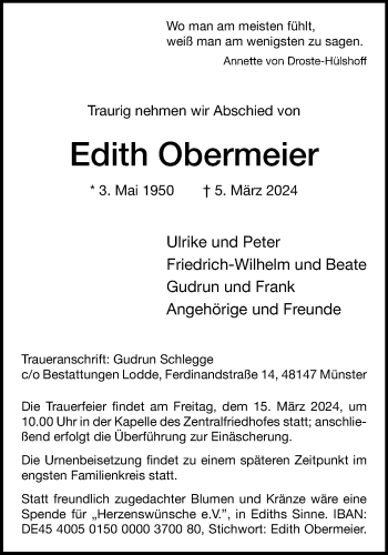 Anzeige von Edith Obermeier 