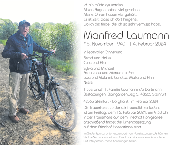Anzeige von Manfred Laumann 