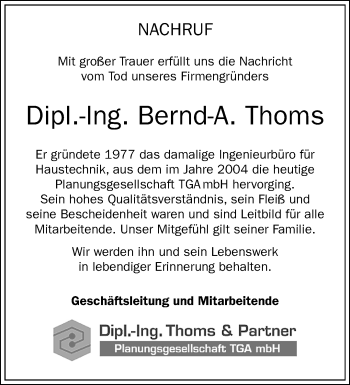 Anzeige von Bernd-A. Thoms 