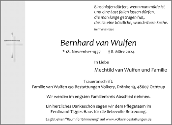 Anzeige von Bernhard van Wulfen 