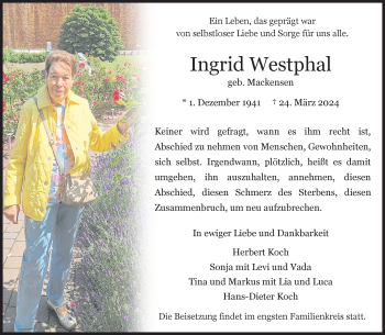 Anzeige von Ingrid Westphal 
