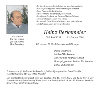 Anzeige von Heinz Berkemeier 