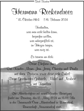 Anzeige von Hermann Reckendrees 