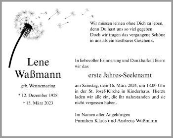 Anzeige von Lene Waßmann 