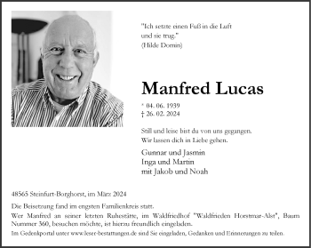 Anzeige von Manfred Lucas 