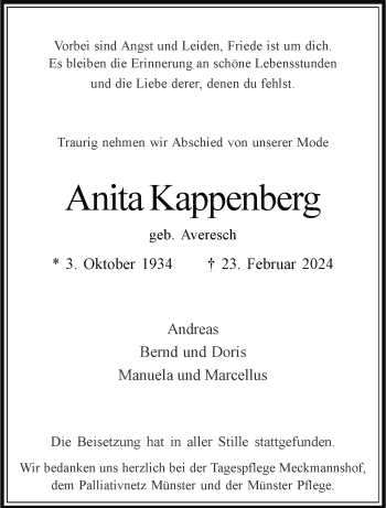 Anzeige von Anita Kappenberg 