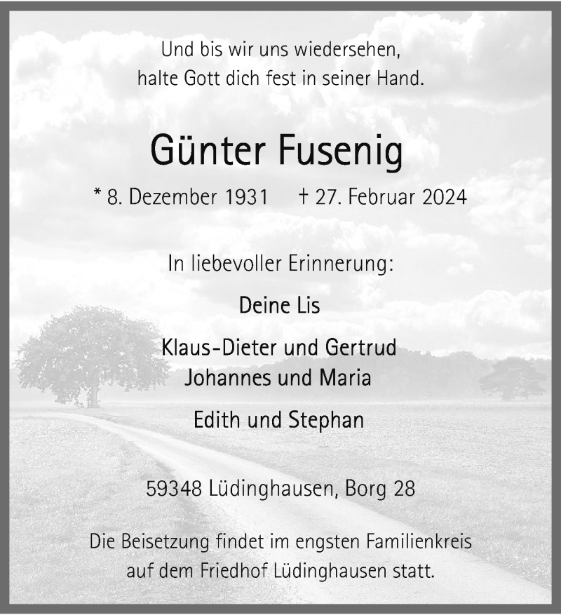  Traueranzeige für Günter Fusenig vom 02.03.2024 aus 