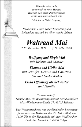 Anzeige von Waltraud Mai 