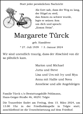 Anzeige von Margarete Türck 