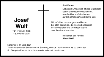 Anzeige von Josef Wulf 