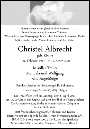 Anzeige von Christel Albrecht 