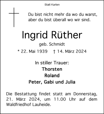 Anzeige von Ingrid Rüther 