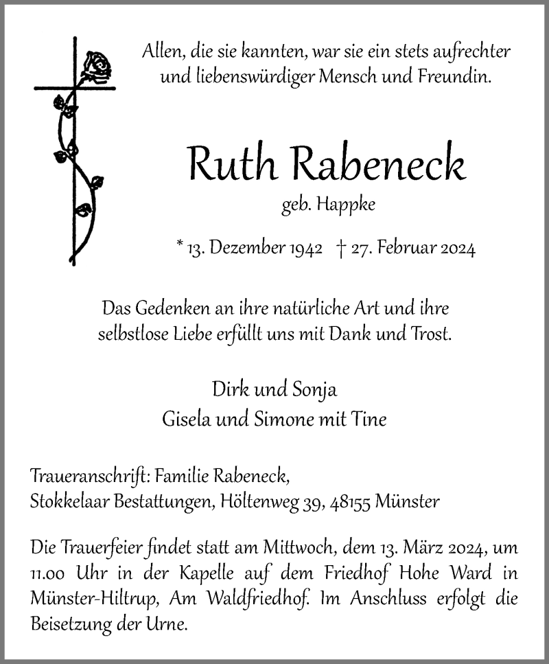  Traueranzeige für Ruth Rabeneck vom 02.03.2024 aus 