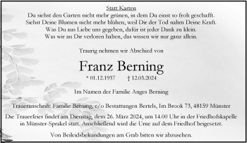 Anzeige von Franz Berning 