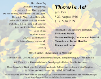 Anzeige von Theresia Ast 