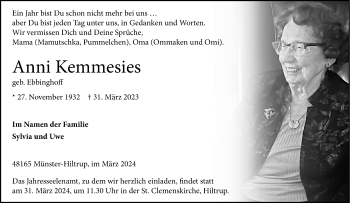 Anzeige von Anni Kemmesies 