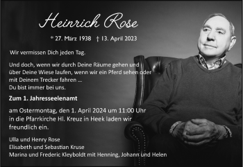 Anzeige von Heinrich Rose 