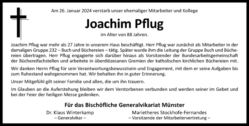  Traueranzeige für Joachim Pflug vom 21.02.2024 aus 