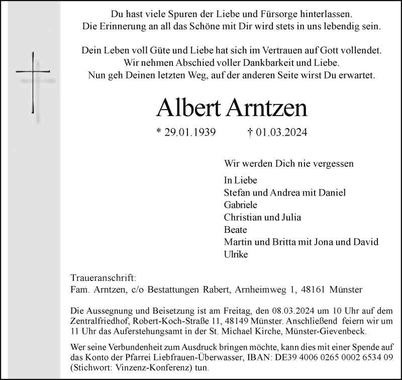  Traueranzeige für Albert Arntzen vom 06.03.2024 aus 