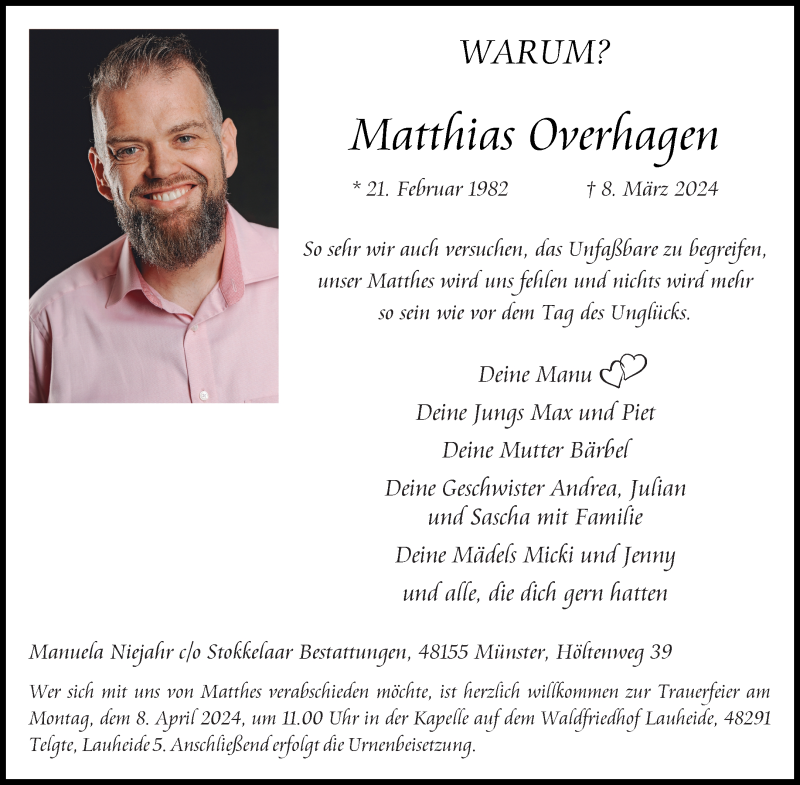  Traueranzeige für Matthias Overhagen vom 23.03.2024 aus 