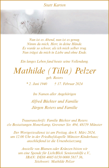 Anzeige von Mathilde Pelzer 