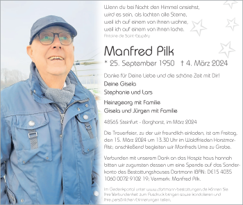 Anzeige von Manfred Pilk 