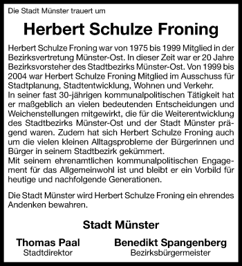 Anzeige von Herbert Schulze Froning 