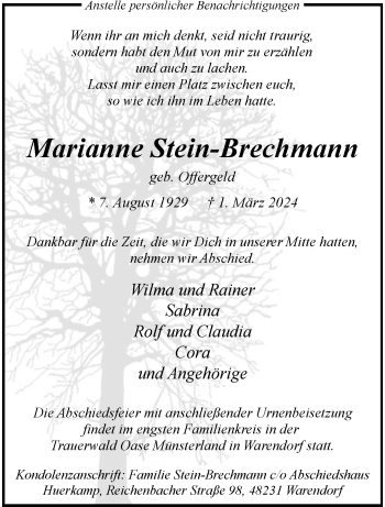 Anzeige von Marianne Stein-Brechmann 