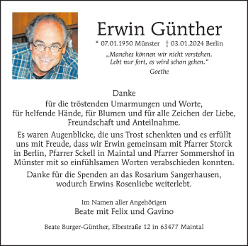 Anzeige von Erwin Günther 