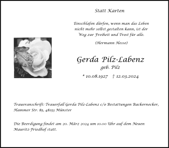 Anzeige von Gerda Pilz-Labenz 