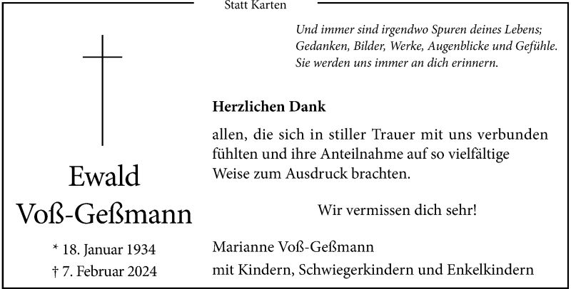  Traueranzeige für Ewald Voß-Gemann vom 23.03.2024 aus 