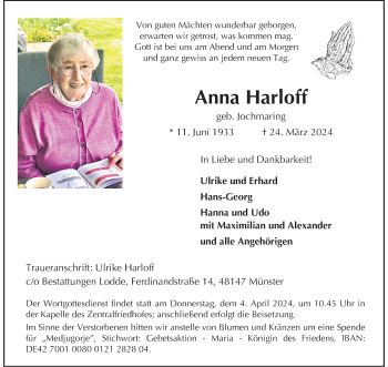 Anzeige von Anna Harloff 