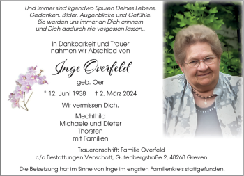Anzeige von Inge Overfeld 