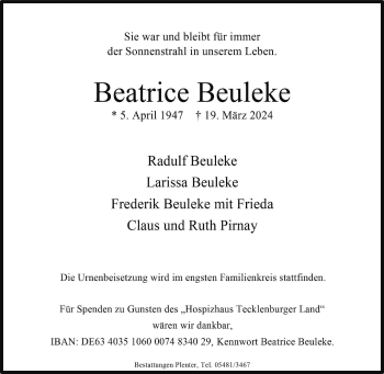 Anzeige von Beatrice Beuleke 