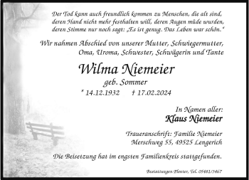 Anzeige von Wilma Niemeier 