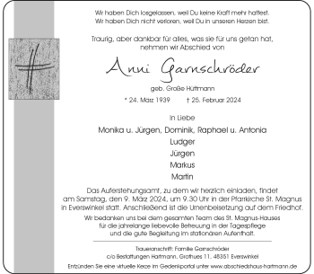 Anzeige von Anni Garnschröder 