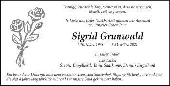 Anzeige von Sigrid Grunwald 