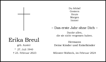 Anzeige von Erika Breul 